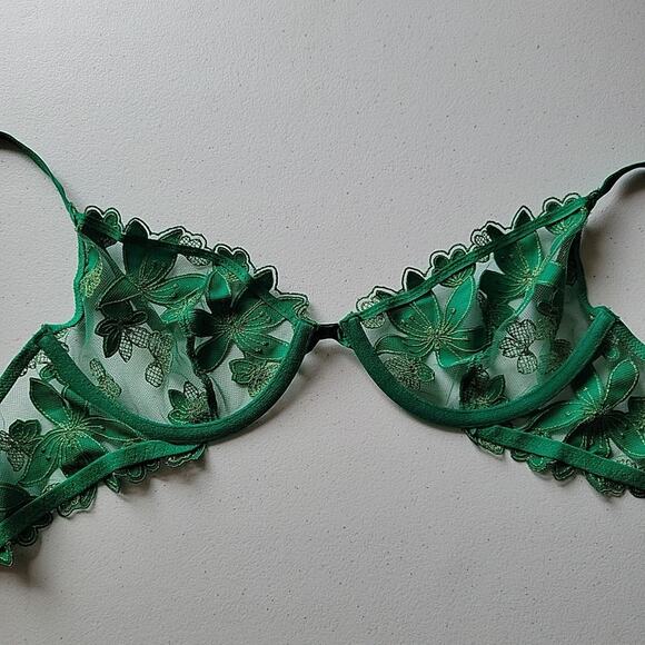 Victoria Secret Very Sexy Verdant Green Unlined Low Cut Demi Bra 34C Embroidered - Picture 7 of 11